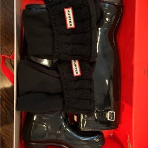 Hunter Glossy Black Tall Boots with Fleece Socks